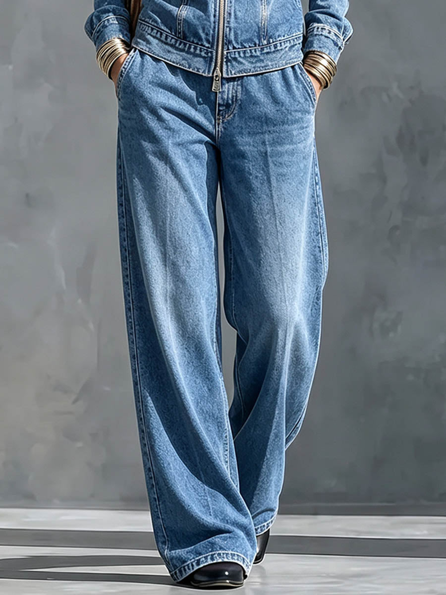 Women's High-waisted Casual Loose-fitting Wide-leg Jeans