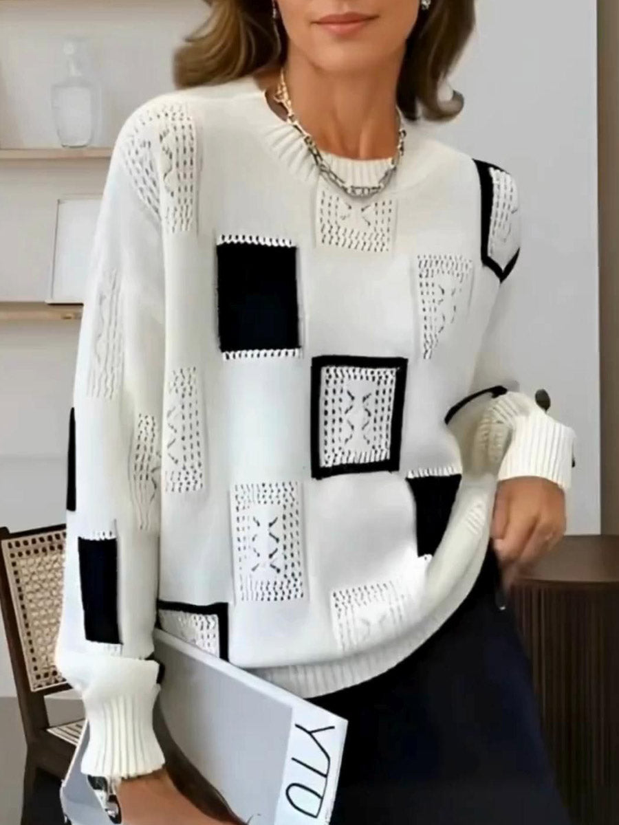 Women's Round Neck Long-sleeved Casual Loose Pullover Knit Sweater