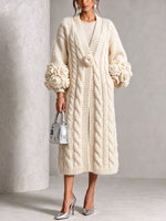 Chic Cream Floral Accented Cable-Knit Cardigan