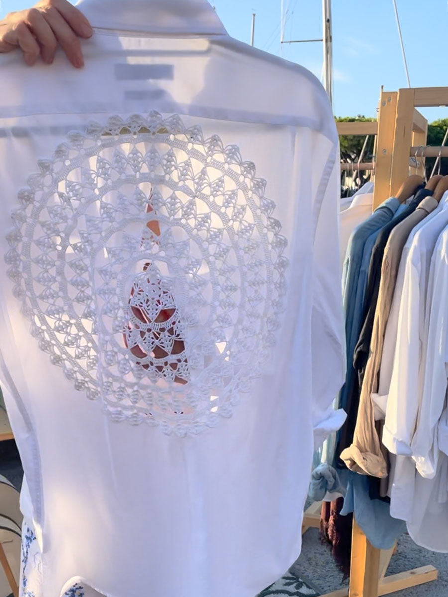 Boho Casual Hollow-out Crochet Mandala Lace Panel Shirt
