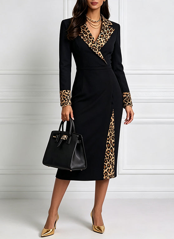 Cozy Stylish Color-block Leopard Print Midi Dress
