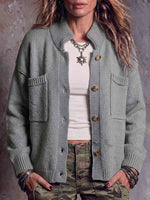Women's Solid Color Stand Collar Long Sleeve Casual Loose Knit Cardigan