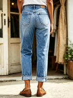 Chic Stretchy Cuffed Straight-leg Jeans
