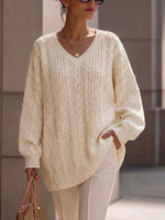Loose-fit Cable-knit V-neck Sweater
