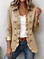 Chic Metallic Gold Ribbed Ruffle Blazer Jacket