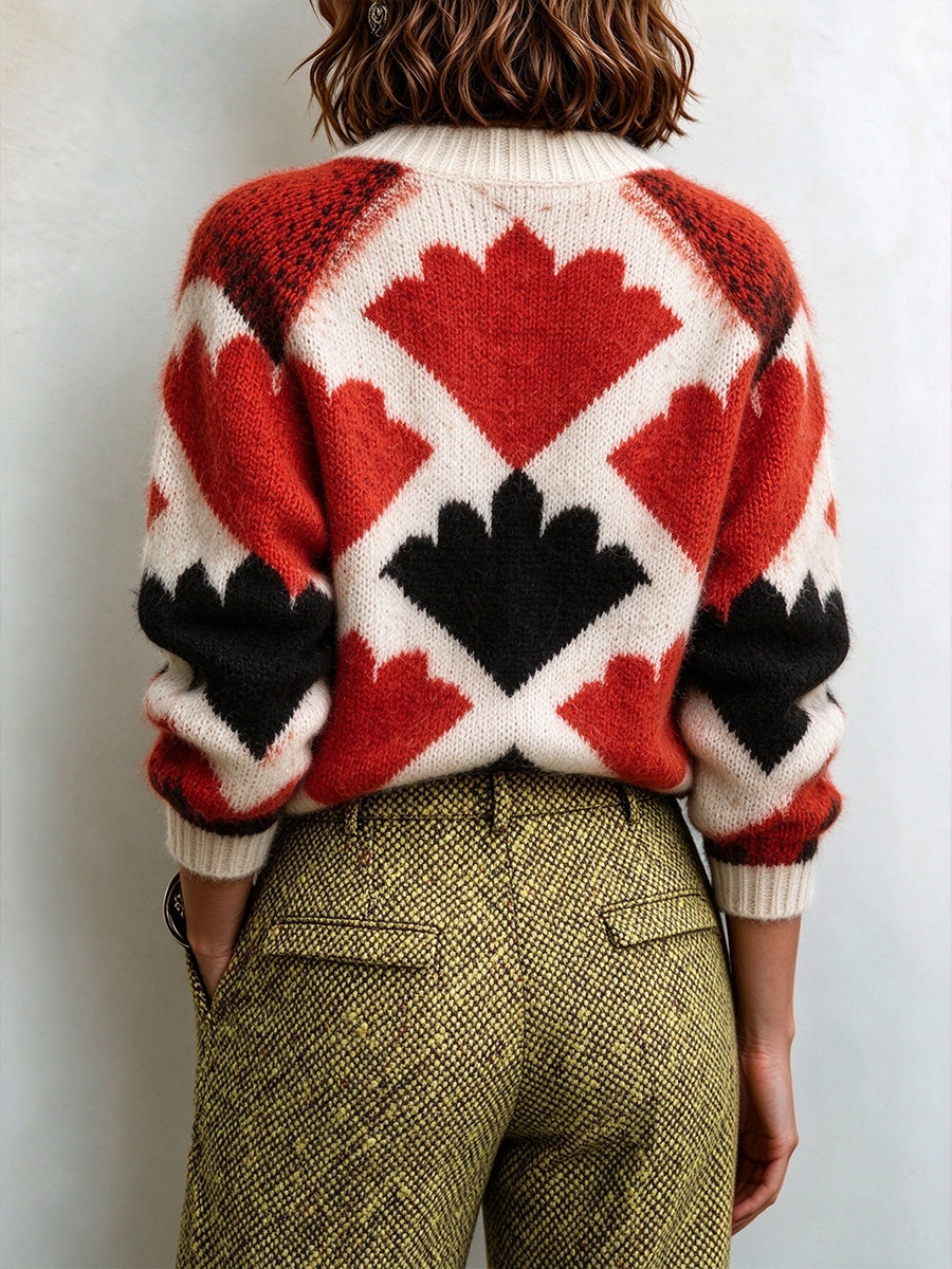 Vibrant Abstract Intarsia Knit Sweater