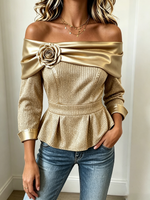 Elegant Metallic Off-shoulder Peplum Top