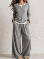 Women's Comfortable, Casual Long-sleeve Top And Pants Loungewear Set