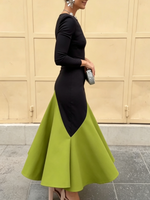 Elegant Chic Sleek Color-block Stretch Long Dress