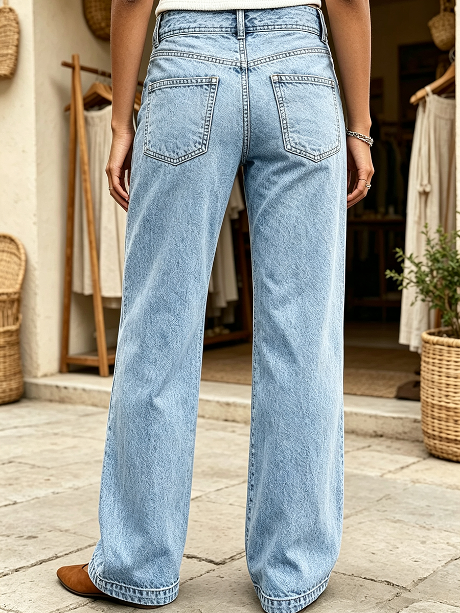 Chic Casual Stretch Denim Wide-leg Pants