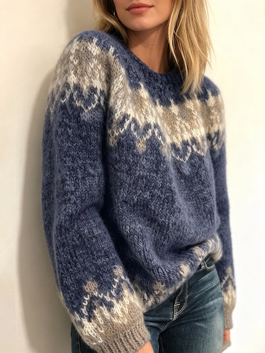 Casual Fair Isle-style Crew-neck Knit Sweater