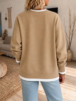 Women's Khaki Pullover Hoodie, Drawstring Causal Crewneck Sweatshirt With Pocket
