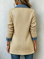 Chic Denim Contrast Sparkling Gold Knit Blazer Jacket