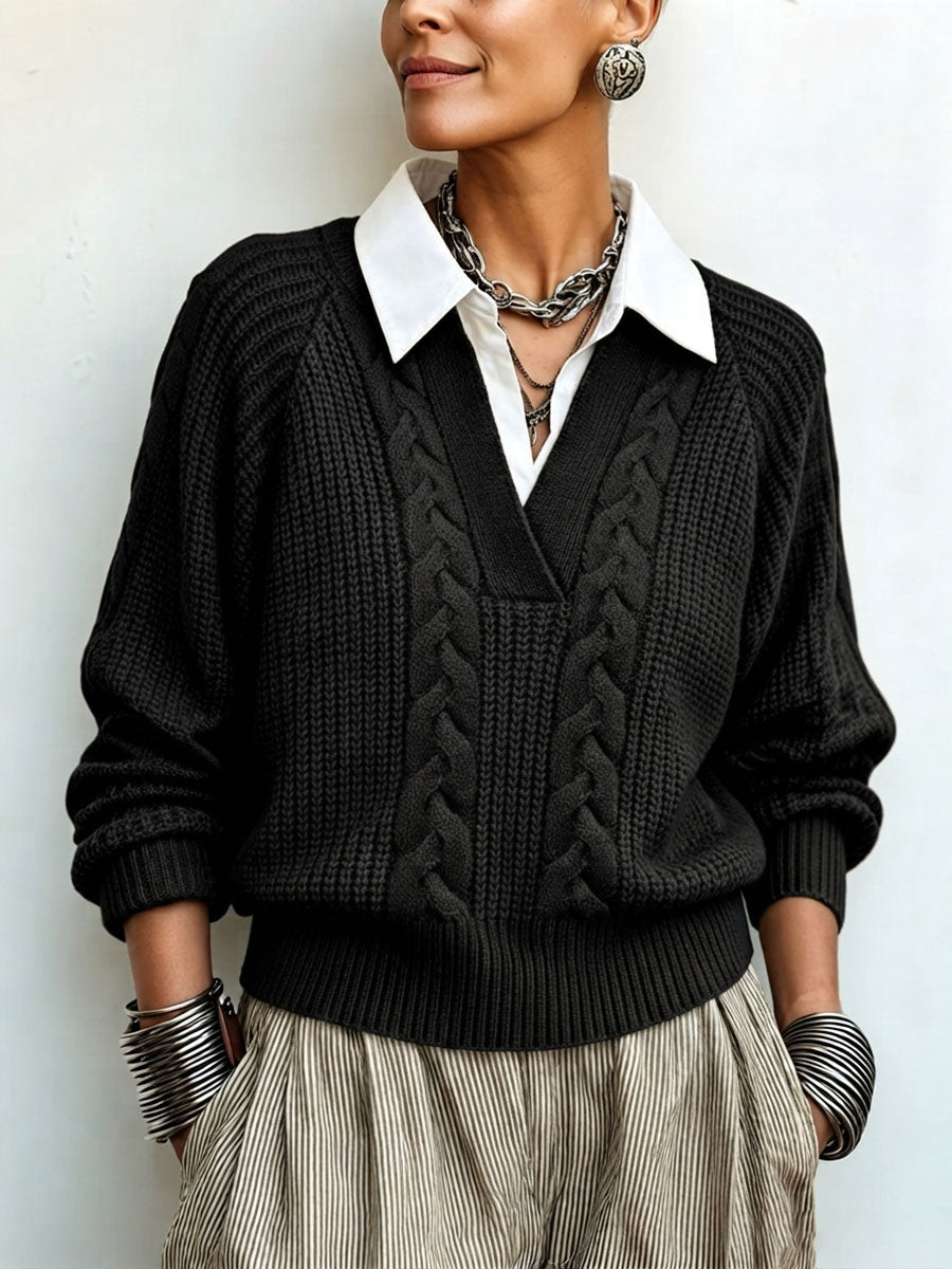Chic False Two-piece Cable-knit Sweater