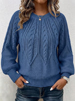 Vertical Cable Knit Raglan Balloon‑sleeve Crew Neck Sweater