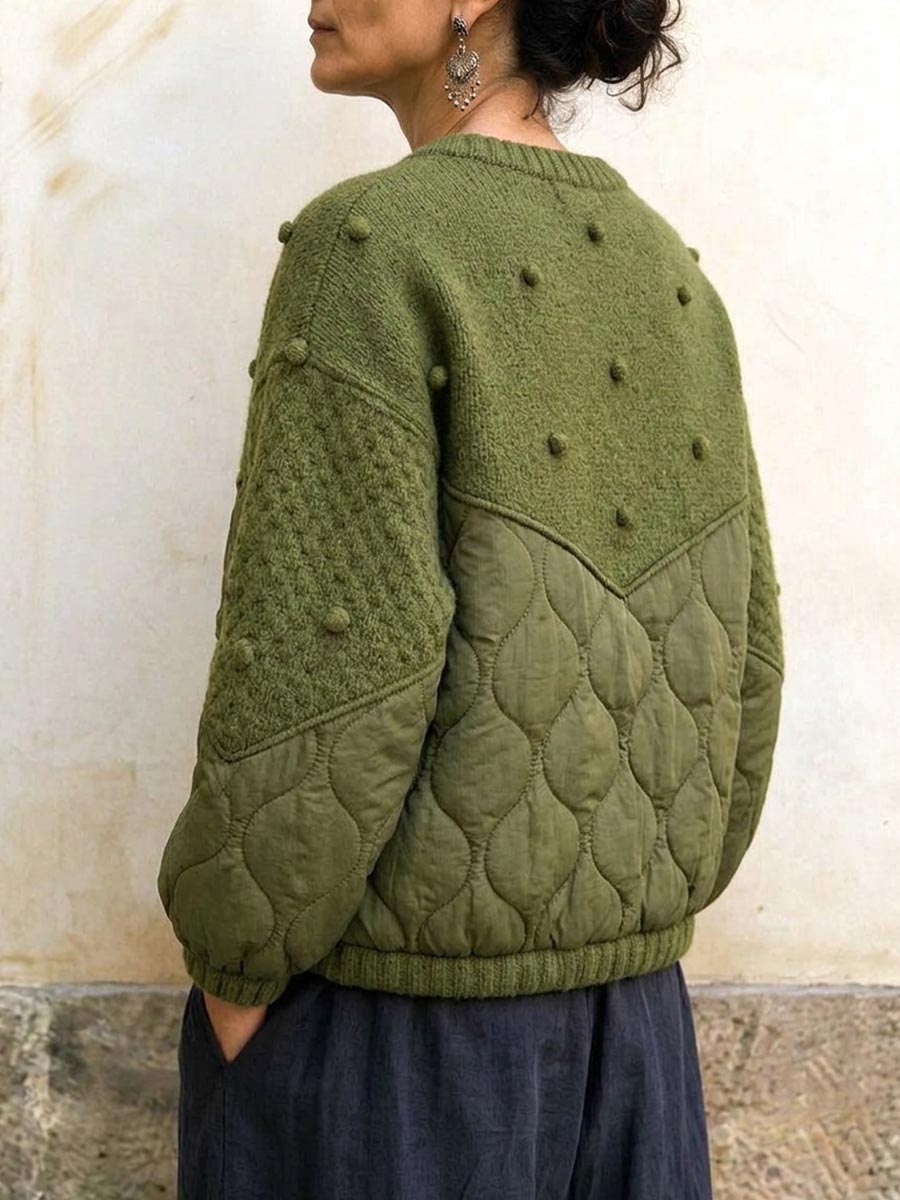 Mixed Media Quilted Knit Cardigan Jacket