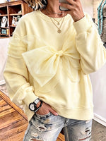 Chic Butter Yellow Organza Bow Accent Sweatshirt