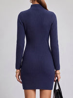 Women's Solid Color Stand Collar Long Sleeve Casual Loose Knit Dress