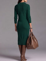Women's Solid Color Stand Collar Long Sleeve Casual Slim Fit Bodycon Knit Dress