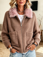 Casual Stylish Plush Faux-fur Collar Cardigan