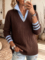 Sporty Layered-Look Cable-Knit Sweater