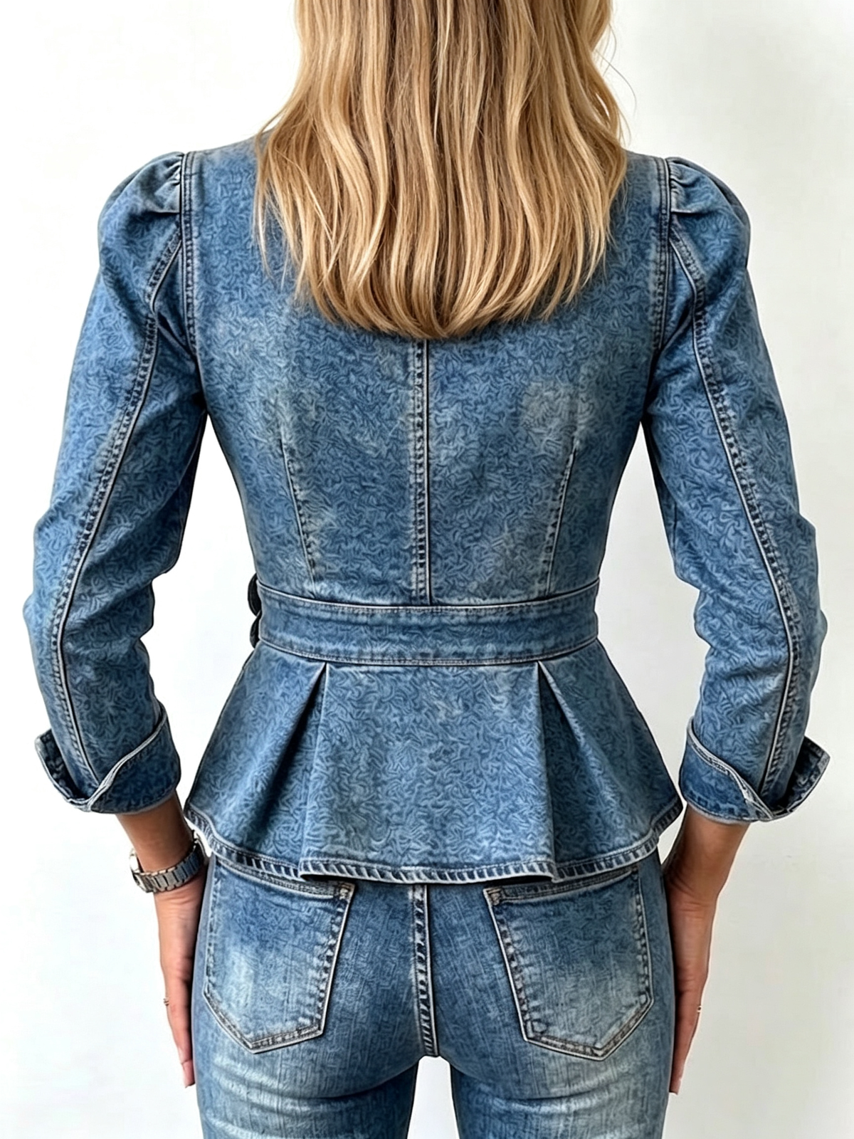 V‑neck Wrap Cross 3d Rose Peplum Denim Top