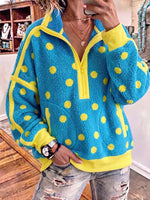 Cozy Blue and Yellow Polka Dot Fuzzy Pullover