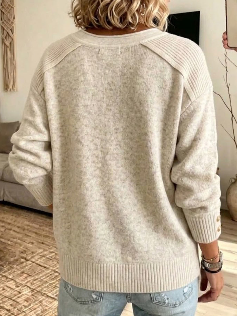 Loose-fit Henley-neck Knit Top With Colored Buttons
