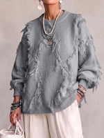 Diagonal Fringe‑trimmed Relaxed Knit Sweater