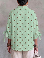 Asymmetric-placket Polka-dot Tie-front Linen-blend Shirt