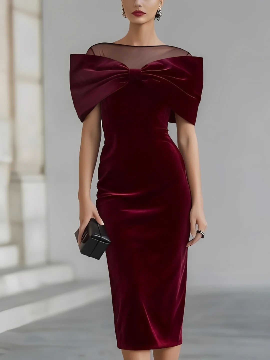 Elegant Velvet Bow Midi Skirt