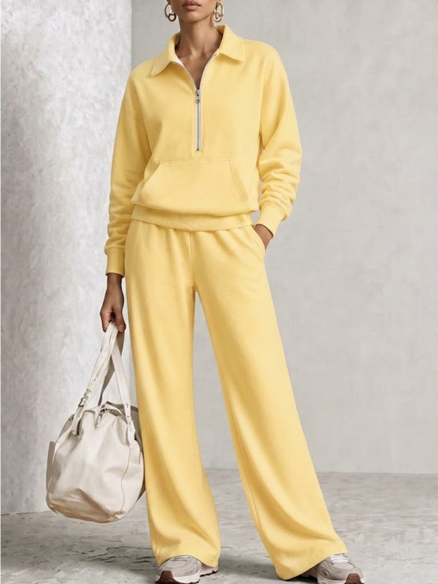 Half‑zip Collared Sweatshirt & Wide‑leg Sweatpants Set