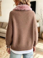 Casual Stylish Plush Faux-fur Collar Cardigan