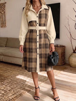 Vintage-style Collared Plaid Patchwork Dress