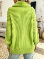 Relaxed Faux Fur Collar Ribbed Knitted Cardigan