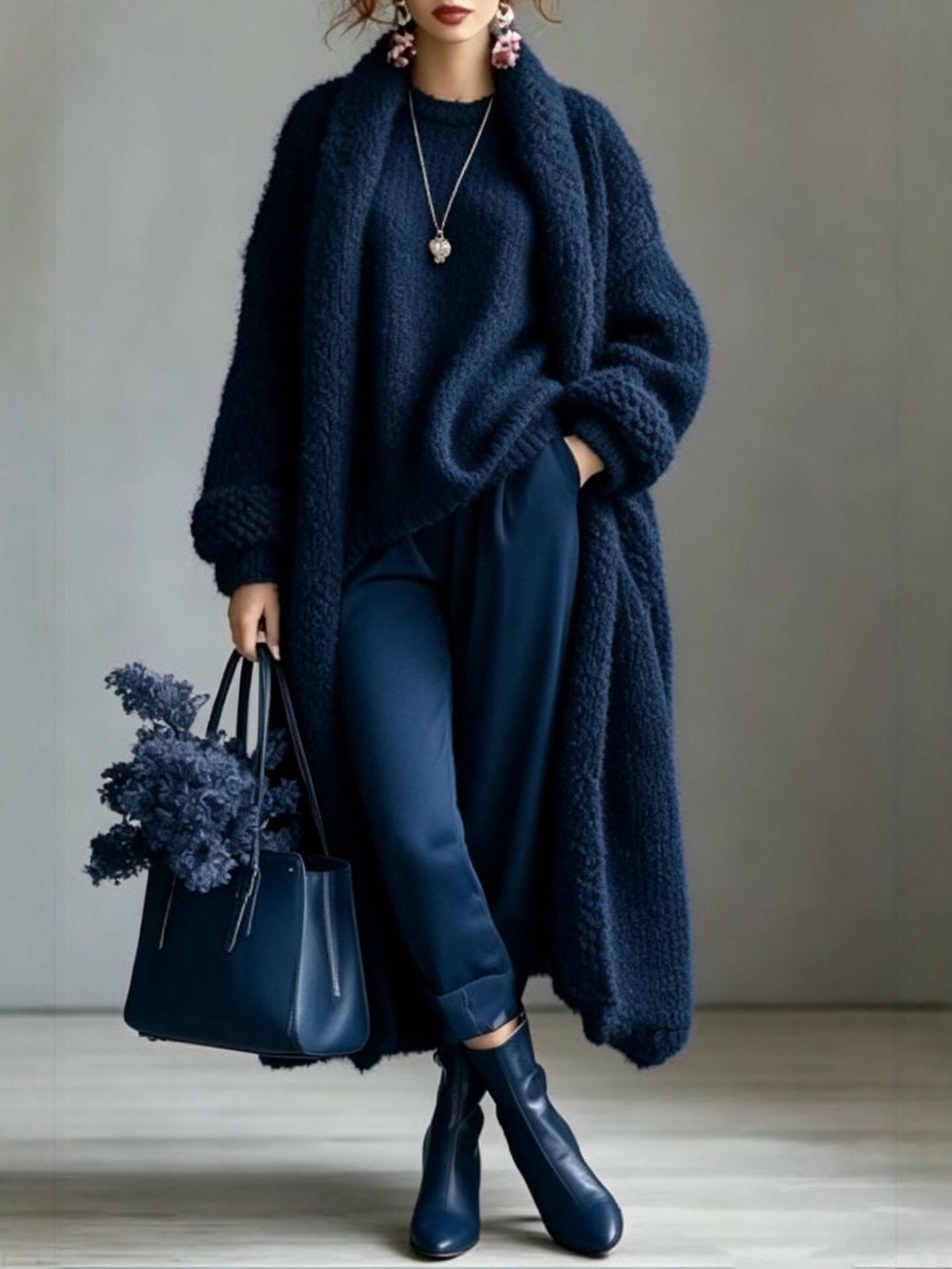 Cozy Imitation Cashmere Open-front Knit Long Cardigan