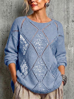 Loose-fit Knit Sweater With Diamond Cutouts And Sequin Embellishments