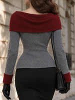 Chic Colorblock Off-shoulder Knit Top With Bow Detail