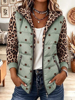Women's Leopard Print Sleeve Quilted Jacket With Polka Dot Body