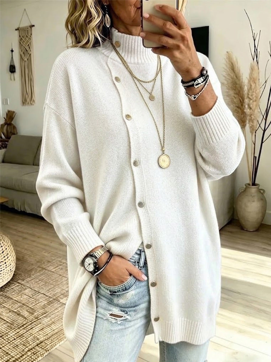 High-neck Button-up Knit Jacket