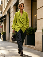 Chic Shawl Colla Lime Green Oversized Knitwear