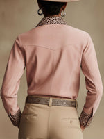 Chic Leopard-print Paneled Faux-suede Shirt