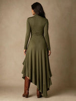 Chic Asymmetric Knitted Midi Dress With A Twisted, Waist-defining Detail