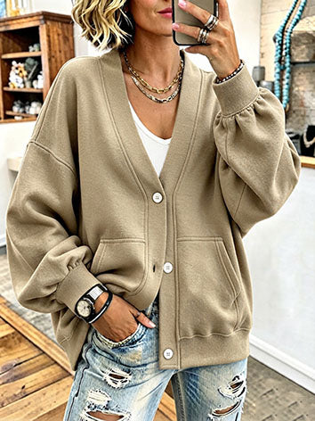 Cozy Chic Oversized V-neck Button-down Cardigan