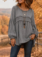 Casual Raw-edge Ruffled Cotton-linen Blend Pleated Top