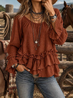 Boho Ruffled Textured Long-Sleeve Blouse