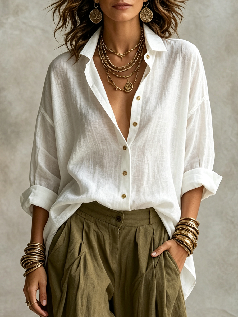 Chic Casual Relaxed-fit Olive Green Cotton Linen Outfit Set