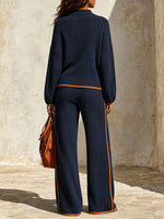Stylish And Elegant Two-piece Ribbed Knit Set With Color-block Detail