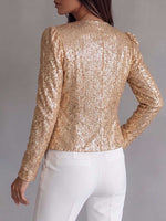 Women's Solid Color Round Neck Long Sleeve Casual Loose Sequin Cardigan