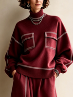 Chic Cozy Contrast Piping Knitted Two-piece Set